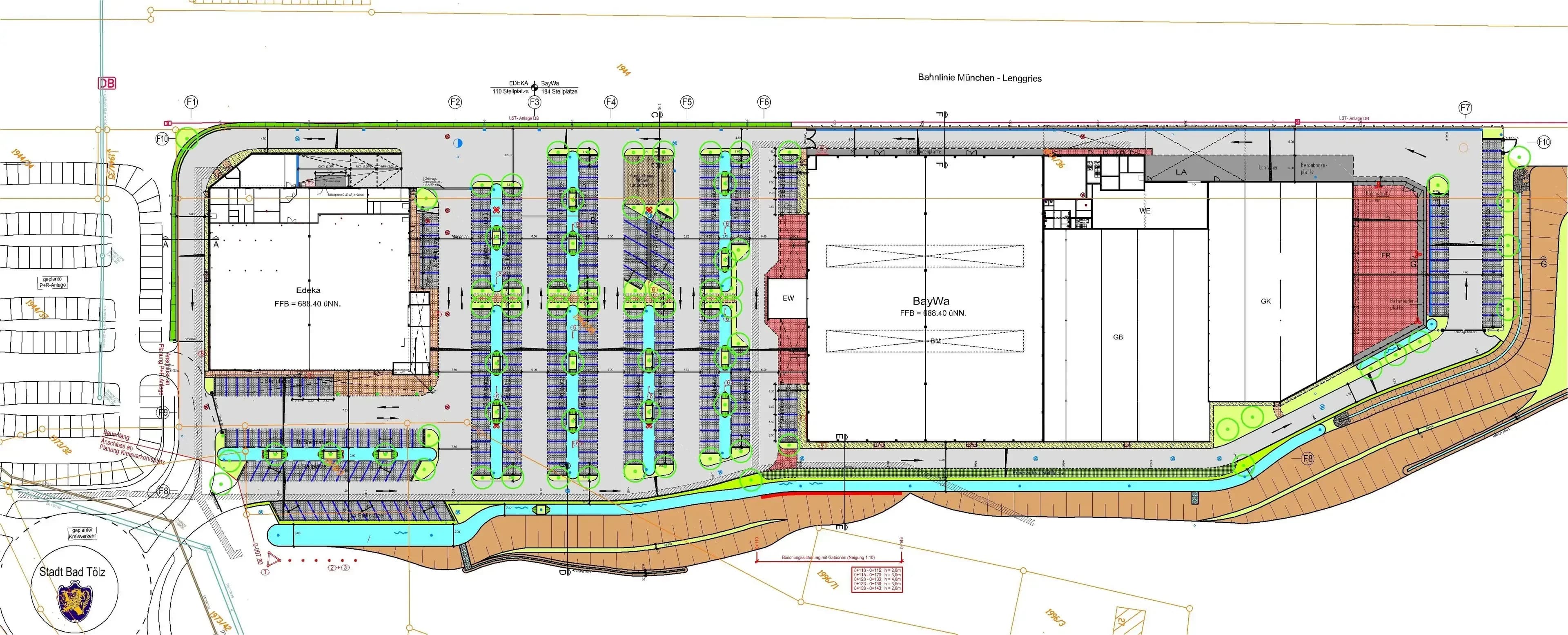 Plan der Parkierungsanlage für EDEKA und BayWa