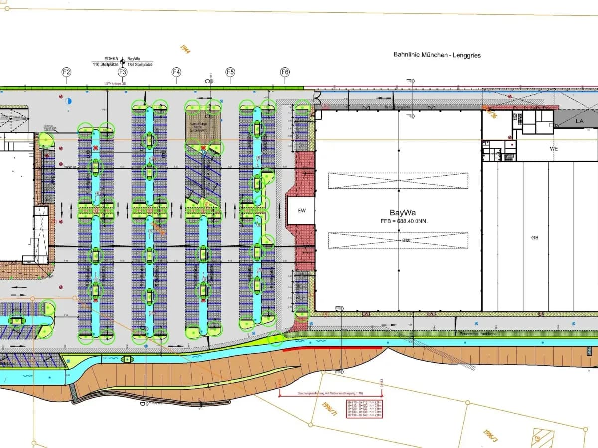Plan der Parkierungsanlage für EDEKA und BayWa