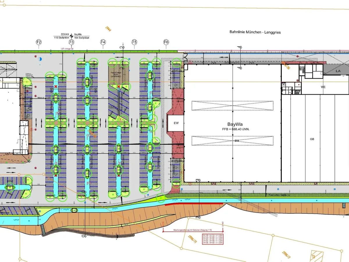 Plan der Parkierungsanlage für EDEKA und BayWa